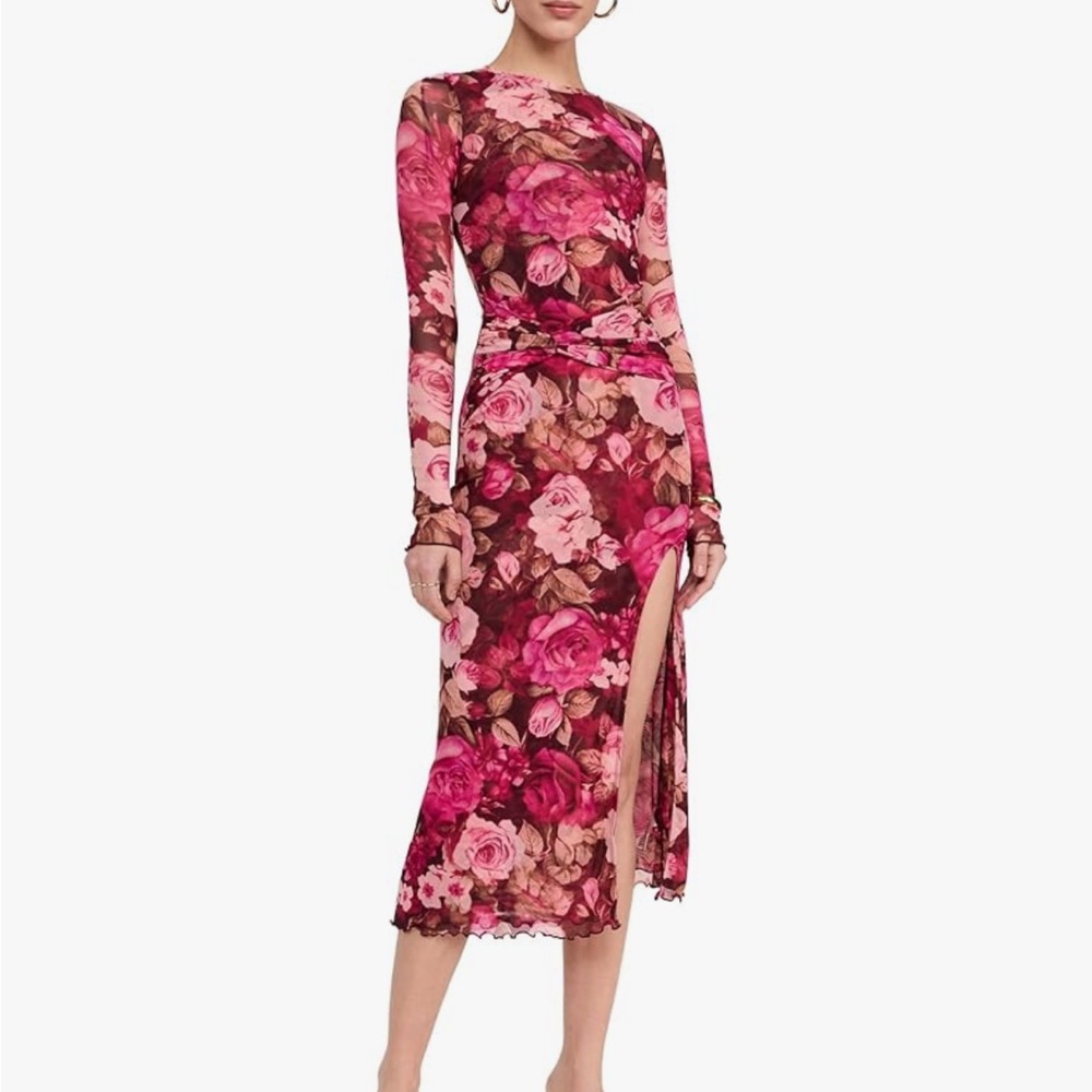 Free People Pink and Brown Floral Midi Dress